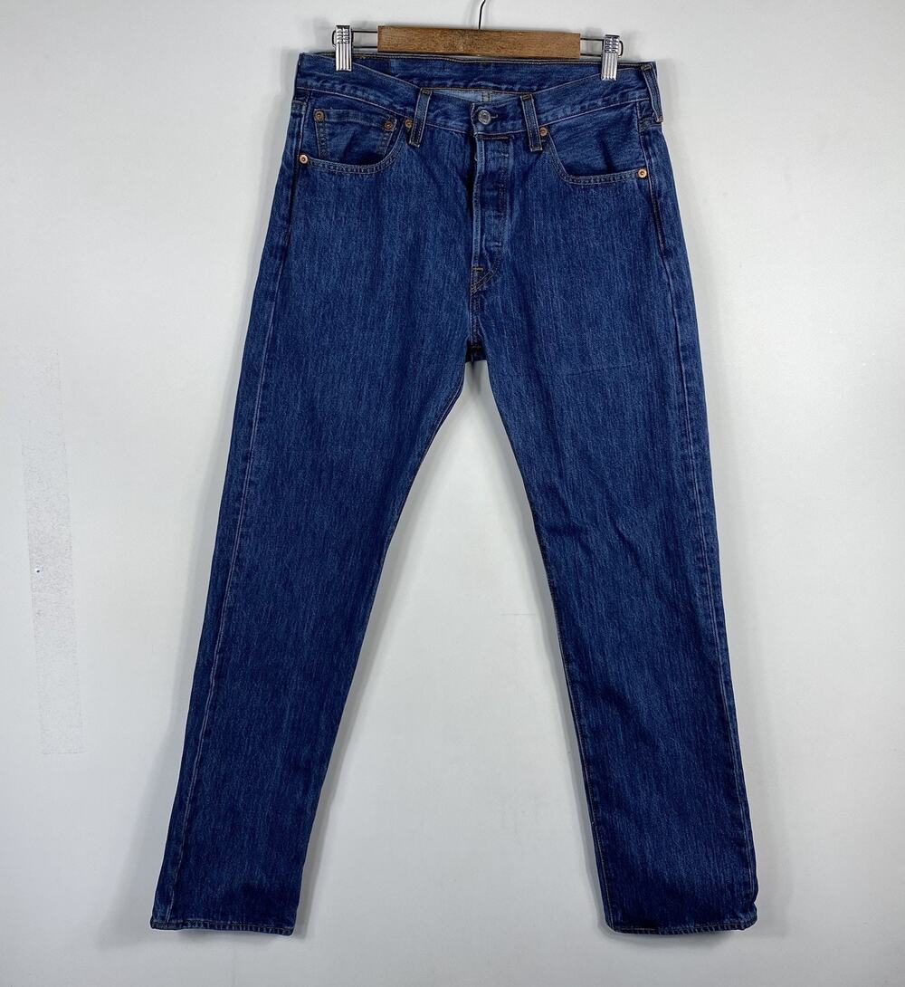 Levi's Jeans Men's 32X32 501 Button Fly Straight Leg 5-Pocket Blue Dark Wash